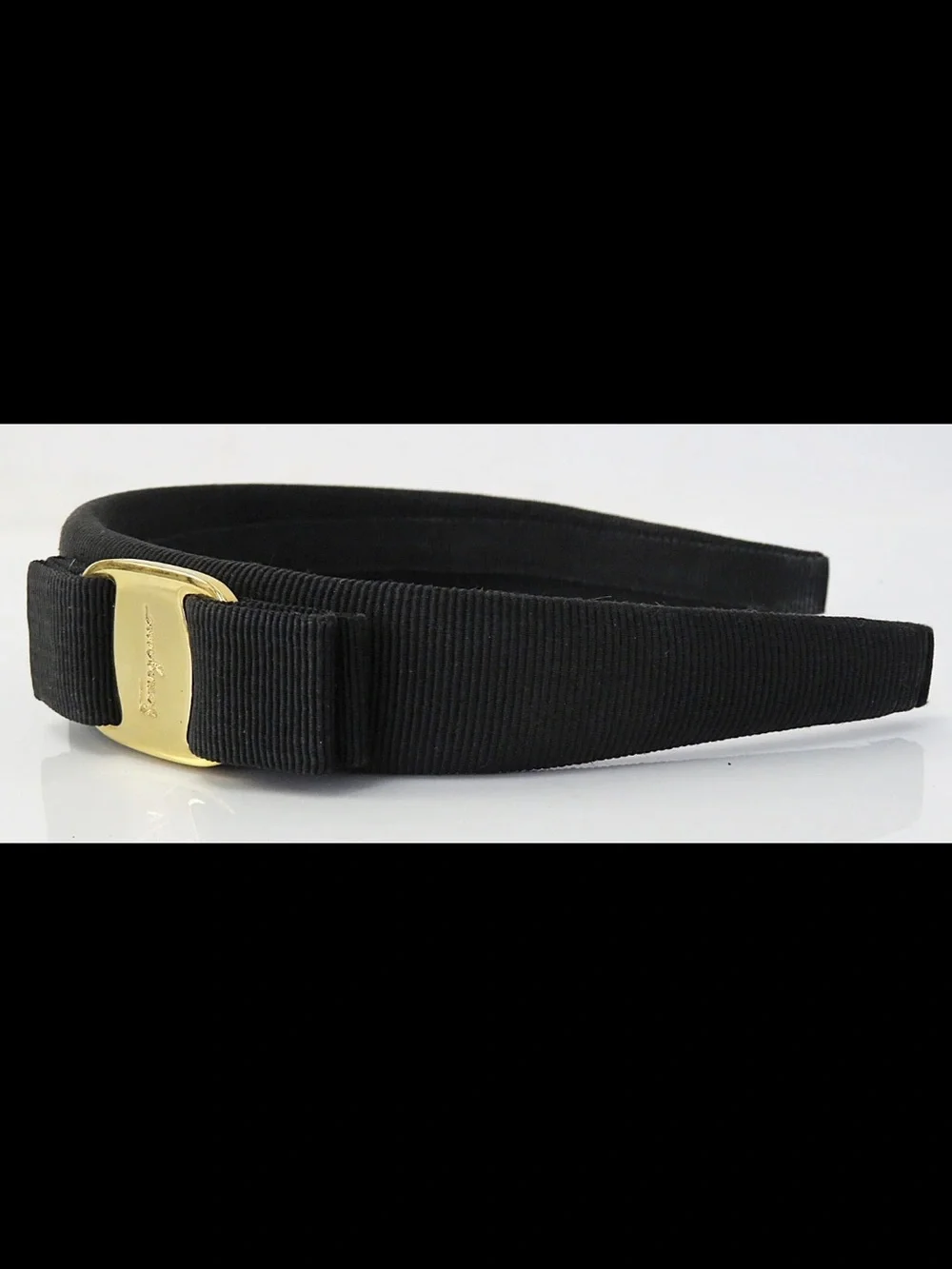 Salvatore Ferragamo Black Headband with Gold Logo Hardware